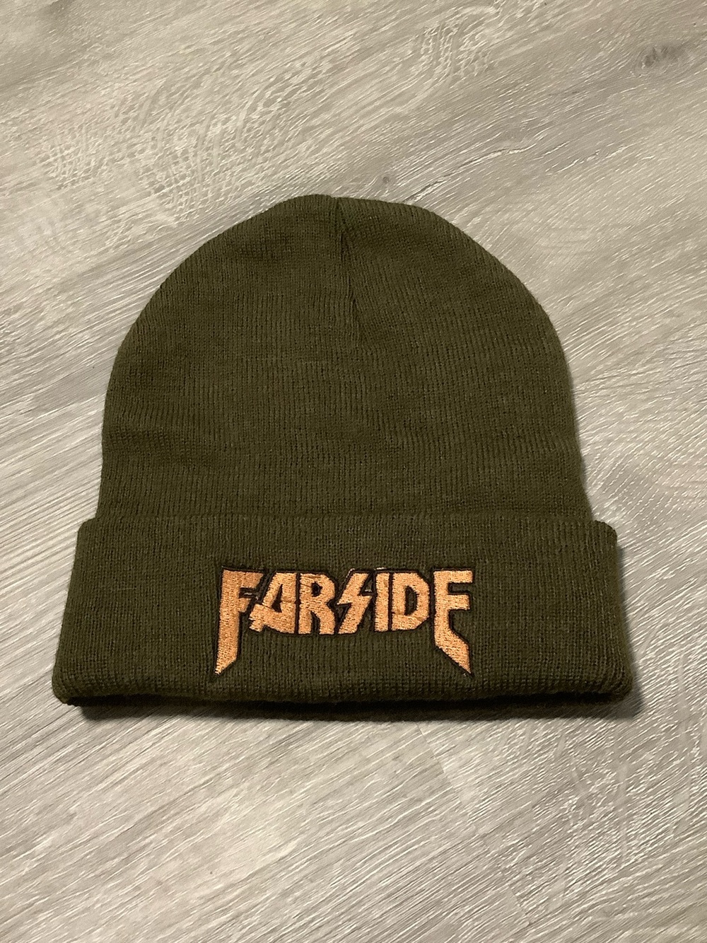 Farside Olive Green knit beanie hat